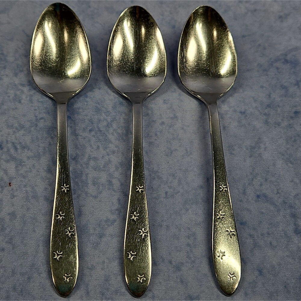 Set of 3 Oneida All American Duet 2 Stainless Steel Flatware TEASPOONS 1960s